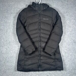 Marmot parka jacket Women's Small Black 700 Fill Down Puffer Hooded winter‎